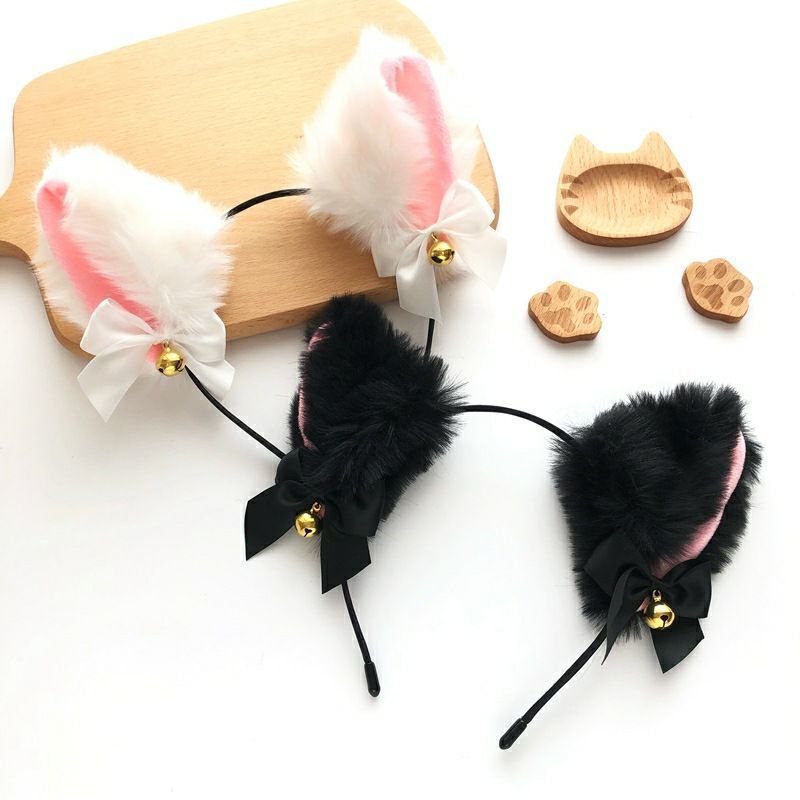 징글 벨이 달린 1/2PCS 봉제 고양이 귀 머리띠 - - Anime Cosplay Photoshoot 리뷰 및 가격