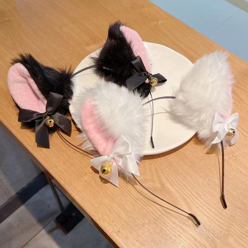 징글 벨이 달린 1/2PCS 봉제 고양이 귀 머리띠 - - Anime Cosplay Photoshoot 리뷰 및 가격